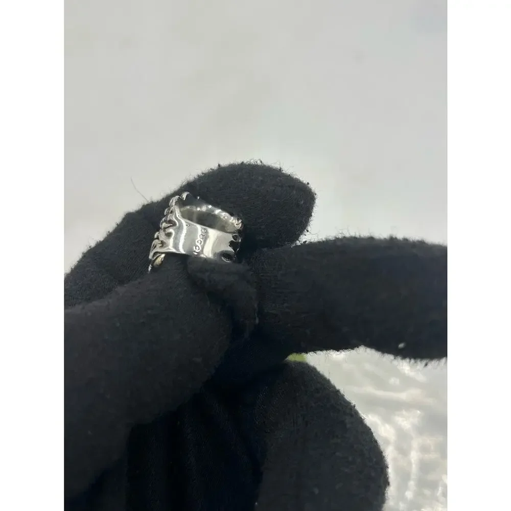 Unisex Gucci Lionhead sterling silver motif ring size 4 black crystal made Italy